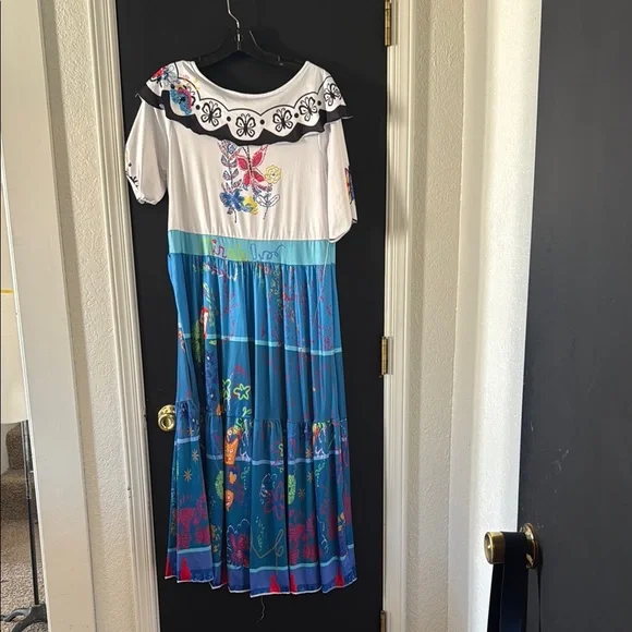 Adult encanto Maribel Floral Dress - White and Blue - Picture 1 of 8